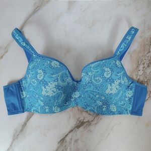 Avenue Body Teal Blue Paisley Lightly Lined Balconette Underwire Bra, 44B